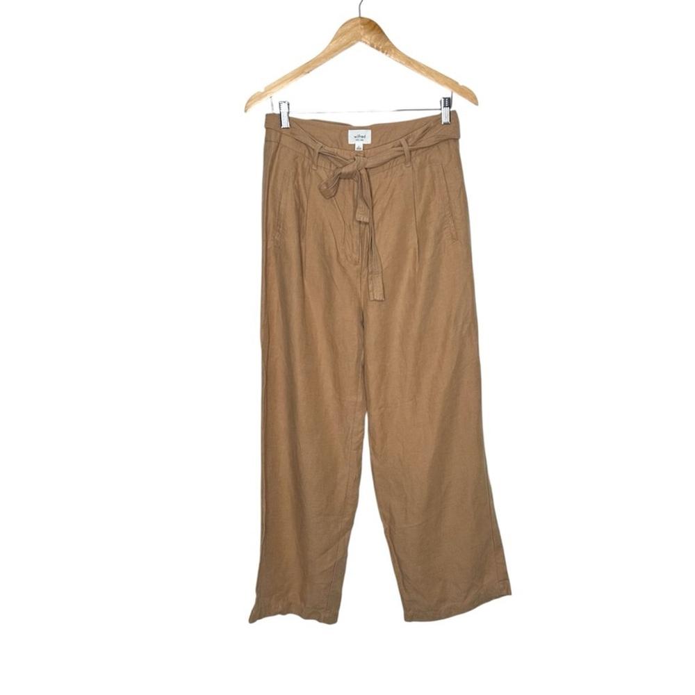 Aritzia Wilfred With Linen Wide Leg Belted Trouser Pants Camel Tan Women’s Sz 8 - Picture 5 of 9